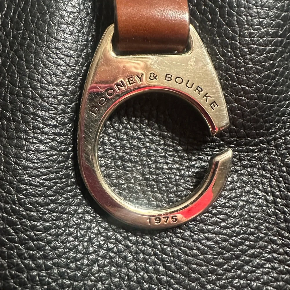 Dooney & Bourke black & brown leather shoulder bag with gold “C” ring/clasp. - Picture 11 of 13